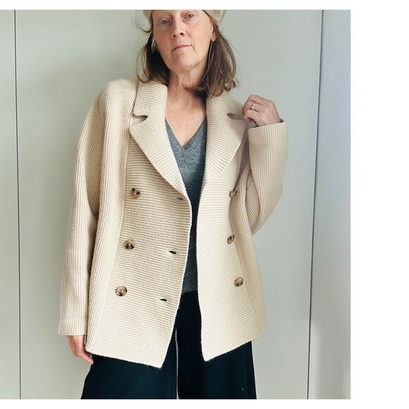 Ann Taylor Sweaters - Ann Taylor Ribbed Knit Peacoat Style Sweater Size XL Beige Neutral Winter